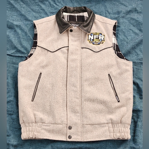 Wrangler Wool, Cotton & Leather Vest, 2018 NFR Las Vegas PRCA Gray Vest, Size S - Picture 3 of 16